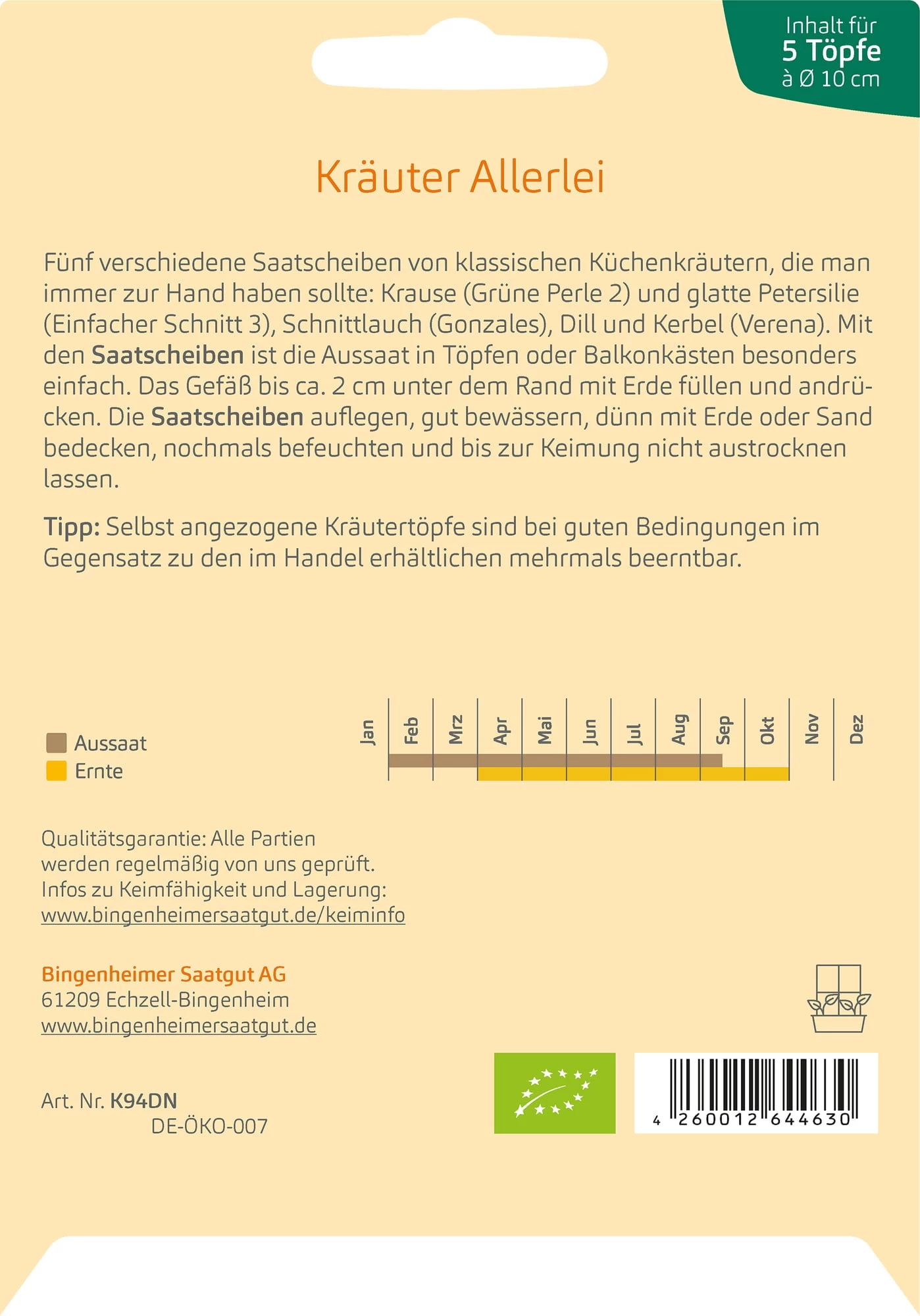 Küchenkräuter "Allerlei", 5 Saatscheiben – Bild 2