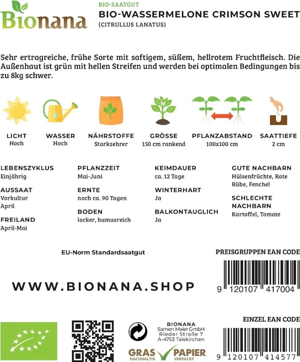 Bio Wassermelone Crimson Sweet