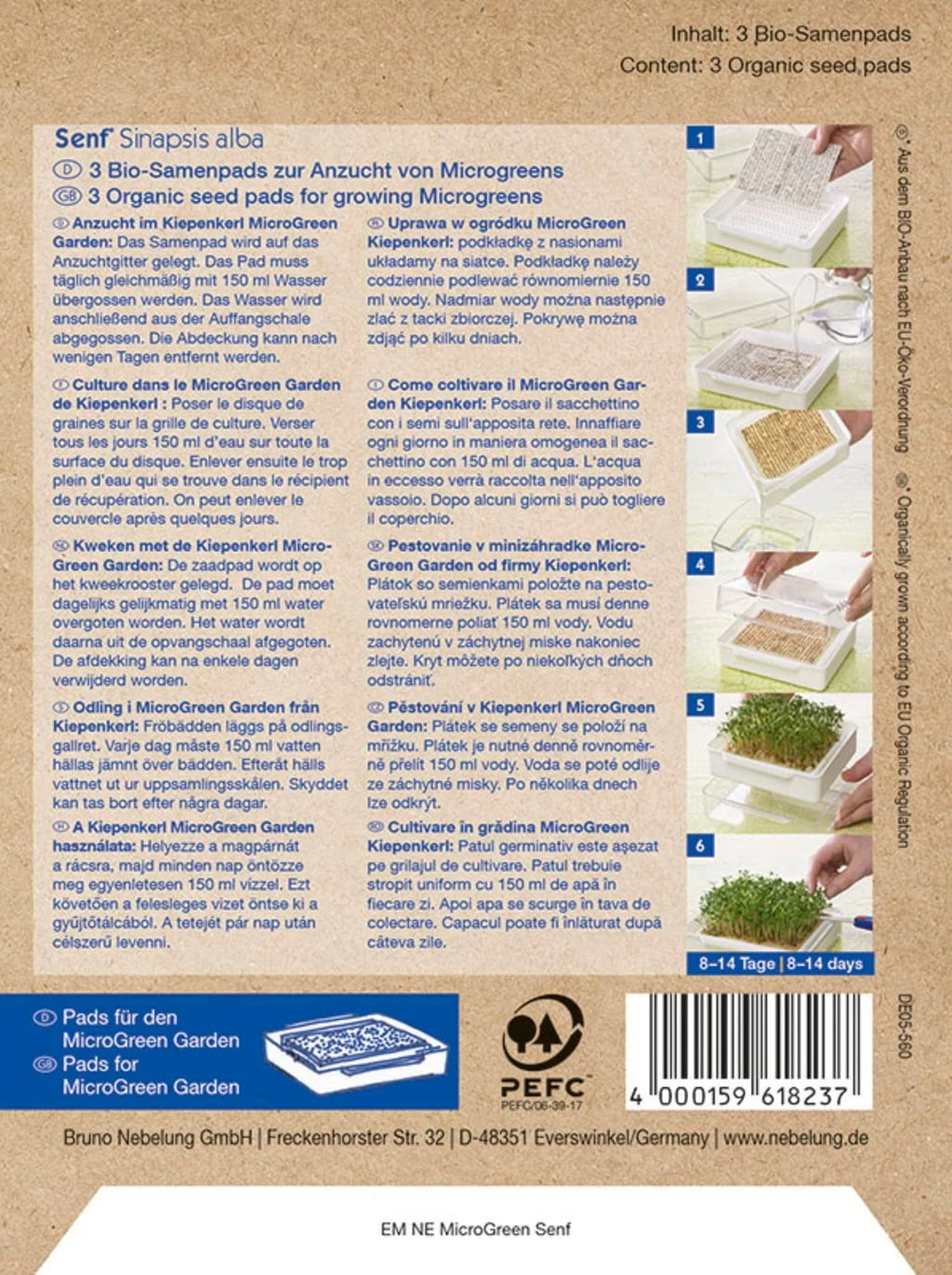 MicroGreen Garden Bio-Senf Nachfüllpads, 3 Stück