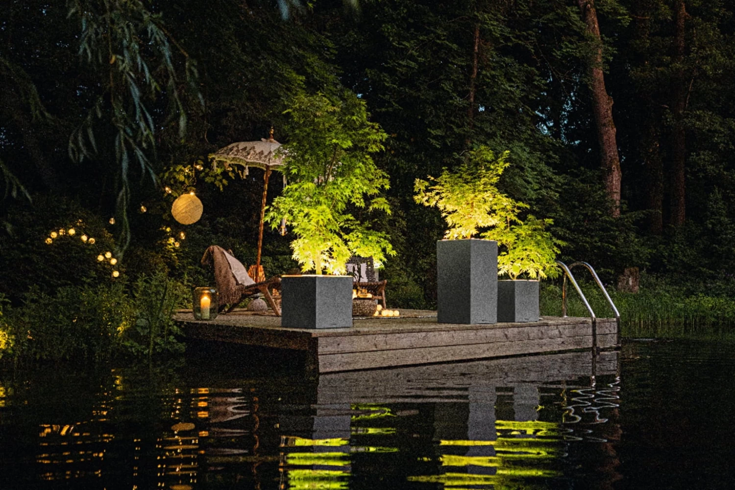 LECHUZA Pflanzgefäß CANTO Stone 30 LED Low, Steingrau – Bild 2