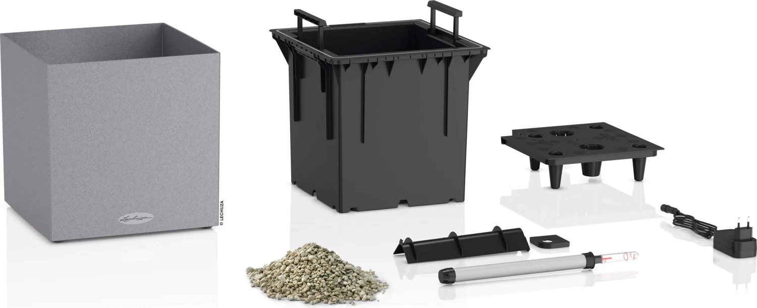 LECHUZA Pflanzgefäß CANTO Stone 30 LED Low, Steingrau – Bild 3